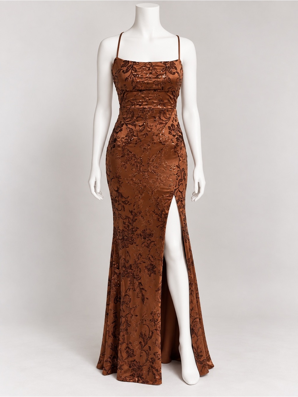 Windsor Women's Copper Brown Sequin Side Slit Maxi Gown Formal Dress Size XS